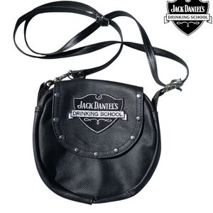 Jack Daniel's black leather "Drinking School" whisky patch cross body purse bag